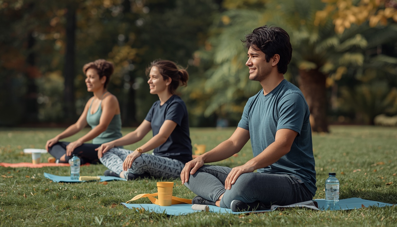Employees participating in an outdoor wellness activity organised by Vivrrrinseal